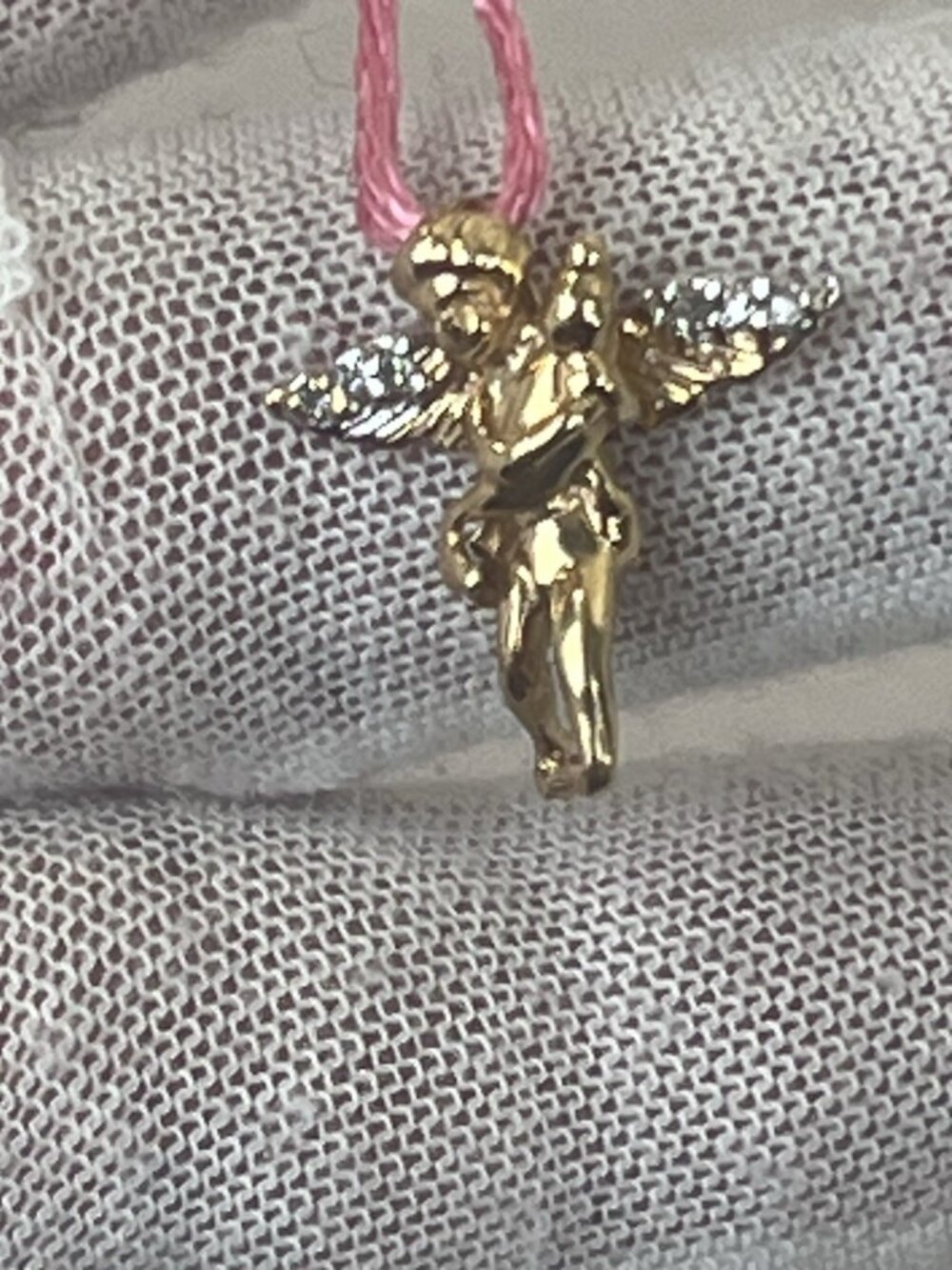 vtg made in Italy 2 gram 14k gold/6Diamond guardian angel pendant sparkly - Picture 5 of 16